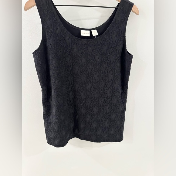 NWT Chico’s Lace Contemporary Basic Knit Tank In Black Size 2 (Large/12) - Picture 3 of 5